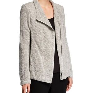 Eileen Fisher 100% Organic Cotton Twist Terry Zip-Front Moto Jacket Ash Size XL